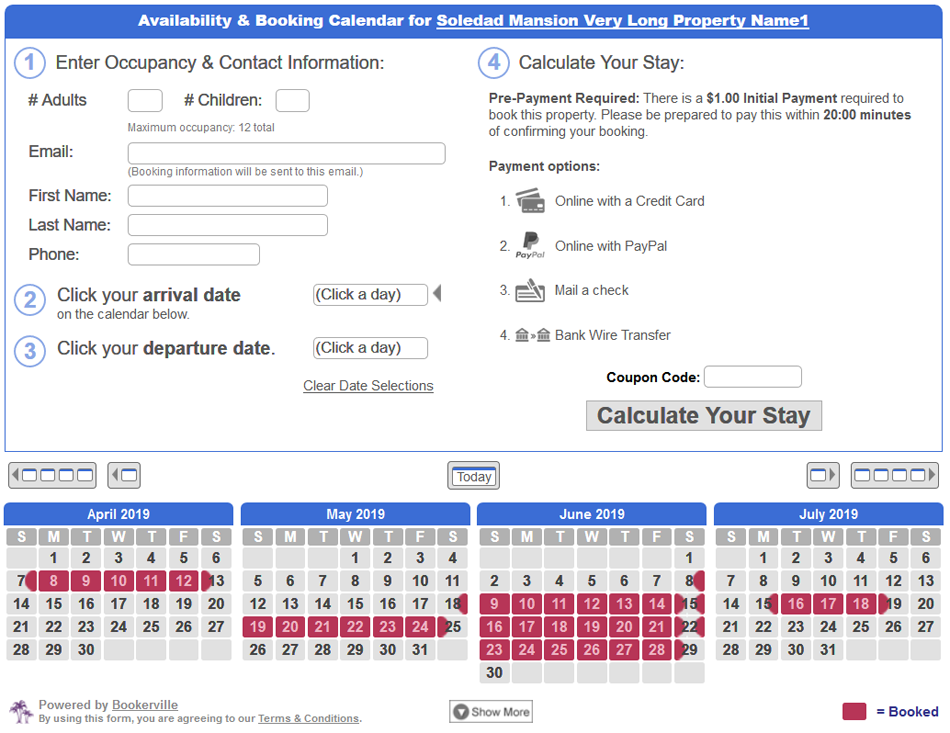 Availability Booking Calendar