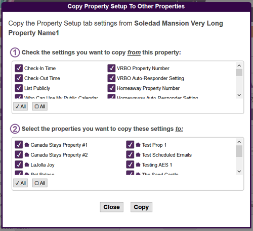 Vacation Rental Copy Settings To Other Properties Popup Menu